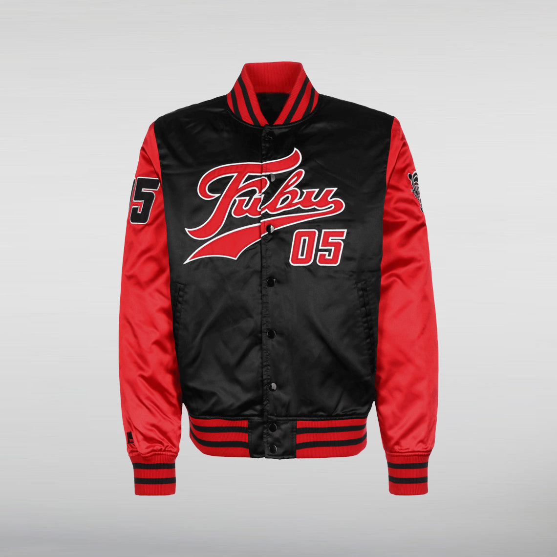 FUBU College Bomber Satin Red & Black Jacket