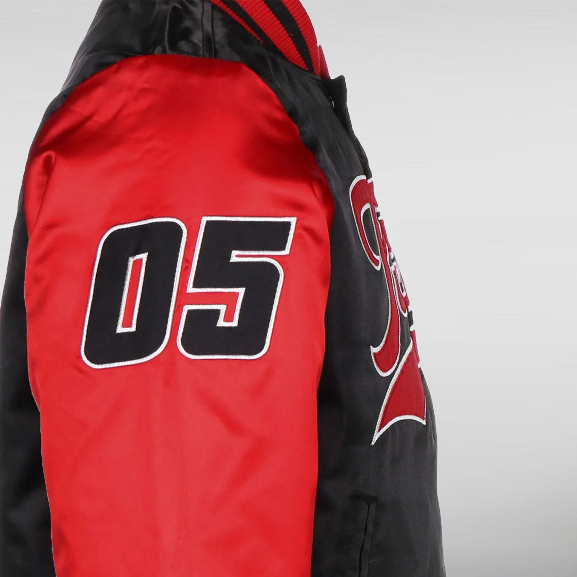 FUBU College Bomber Satin Jacket Left hand