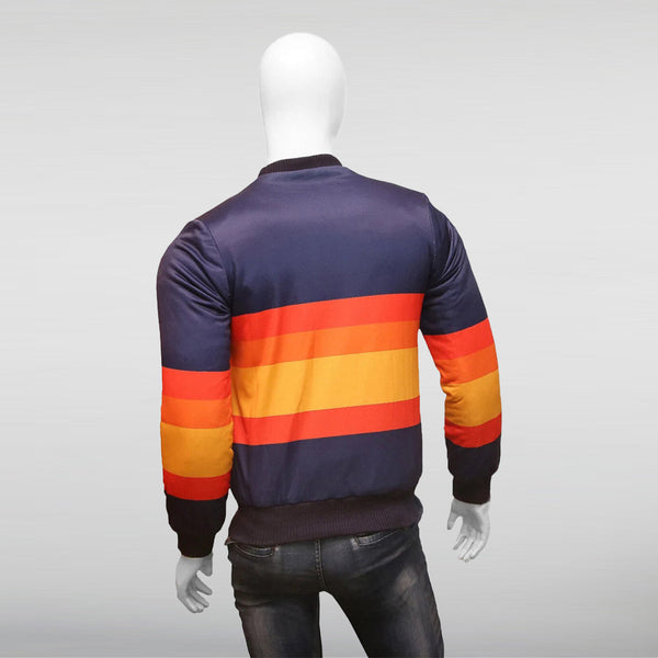 Men's ASTROS Jacket Houston Rainbow Strip Fleece Blue Motorcycle Sweater  Jacket