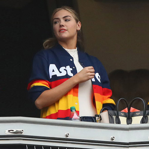Kate Upton Astros Blue Sweater  Kate Upon Rainbow Striped Sweater
