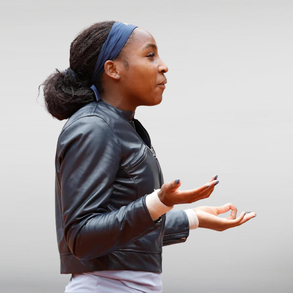 Coco Gauff Black Leather Jacket