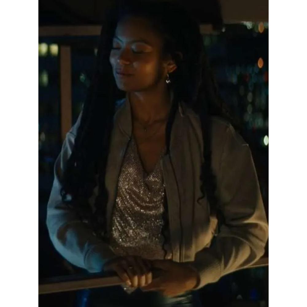 Marie Moreau Actress Grey Suede Biker Jacket