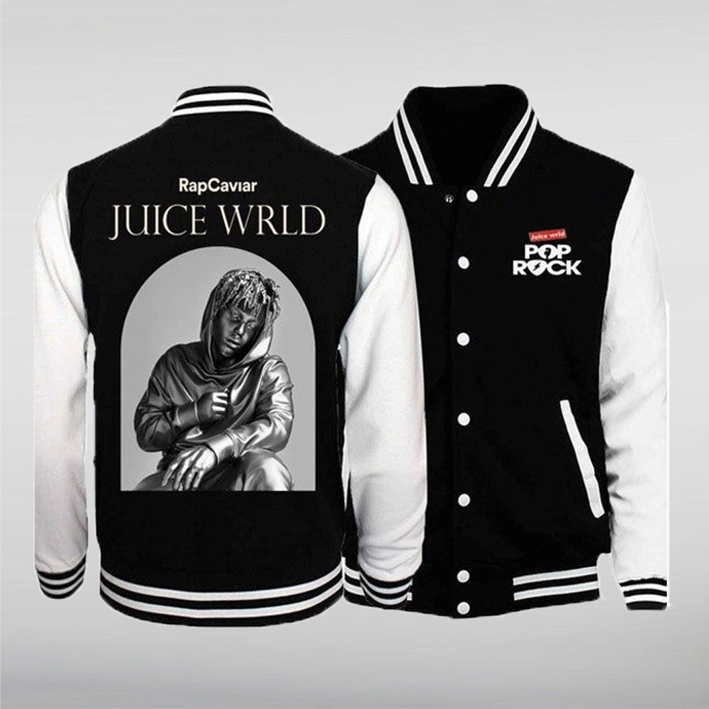 Juice Wrld Black and White Pop Rock Letterman Jacket