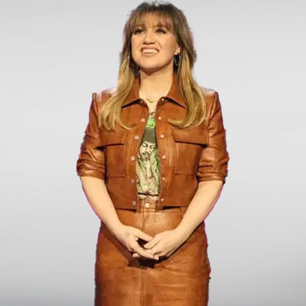 Kelly Clarkson Brown Leather Jacket