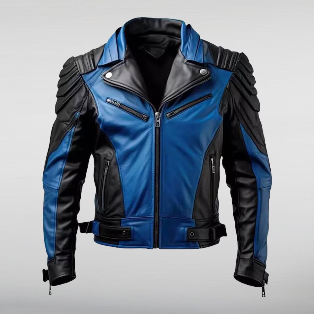 Black And Blue Leather Motorcycle Jacket