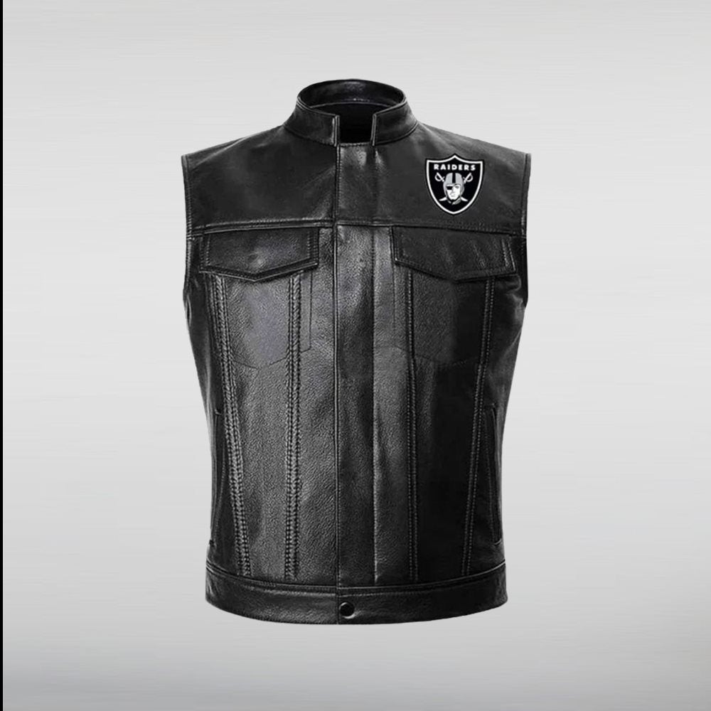 Las Vegas Raiders Black Leather Vest