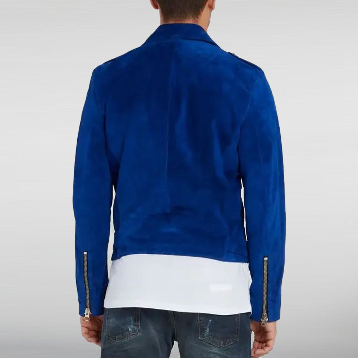 Lee Hayes Blue Biker Jacket Back