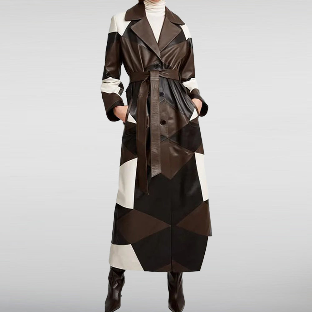 Nina Dobrev Patchwork Leather Coat