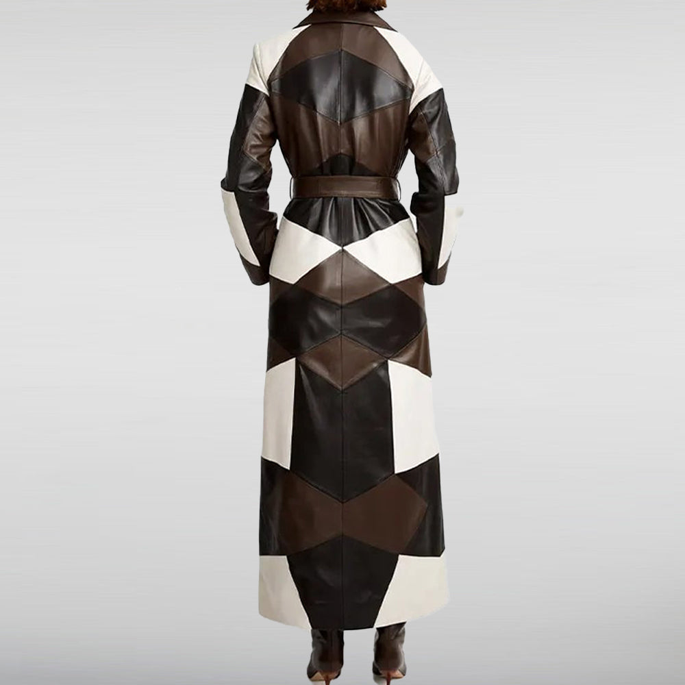 Nina Dobrev Patchwork Leather Coat