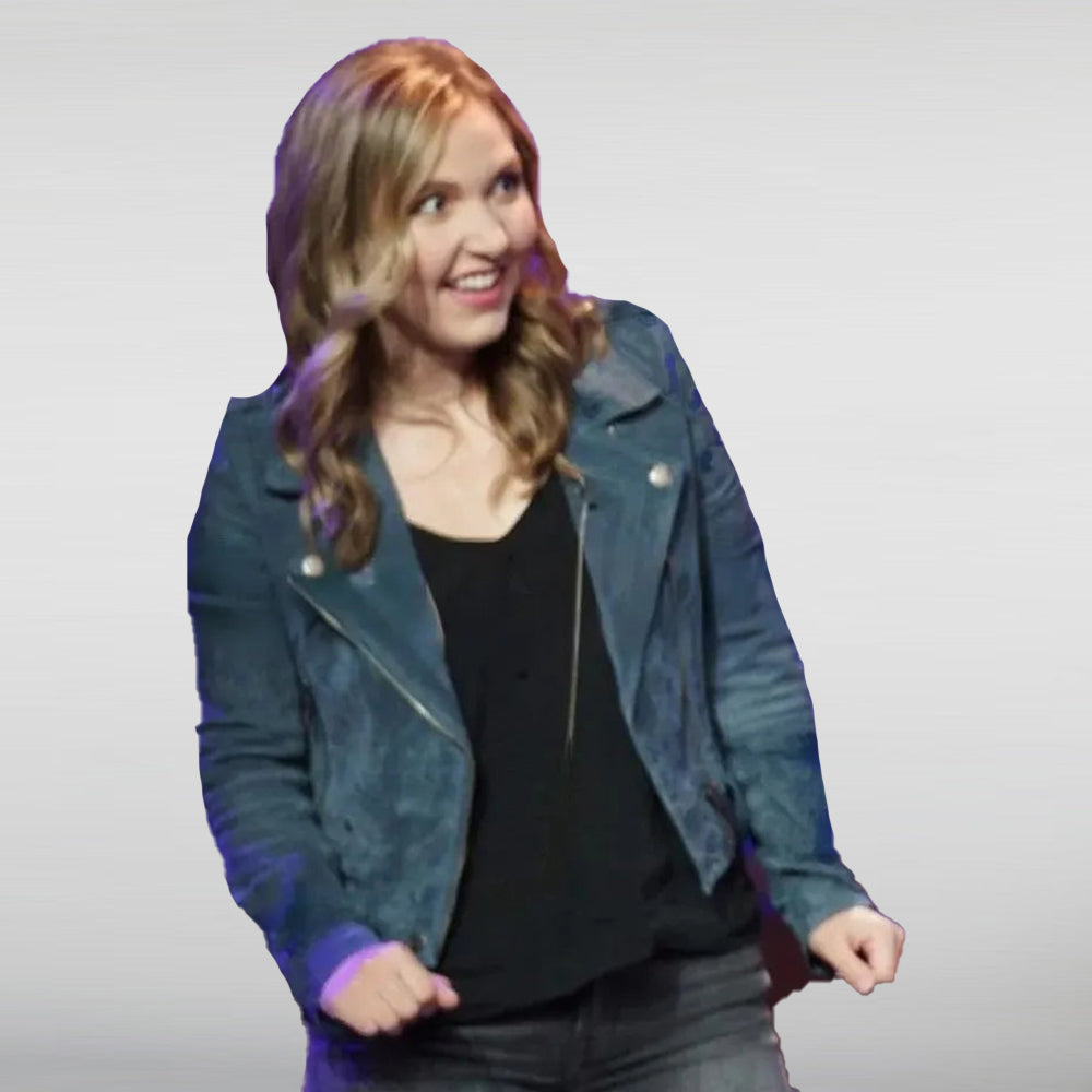 Taylor Tomlinson Blue Suede Biker Jacket