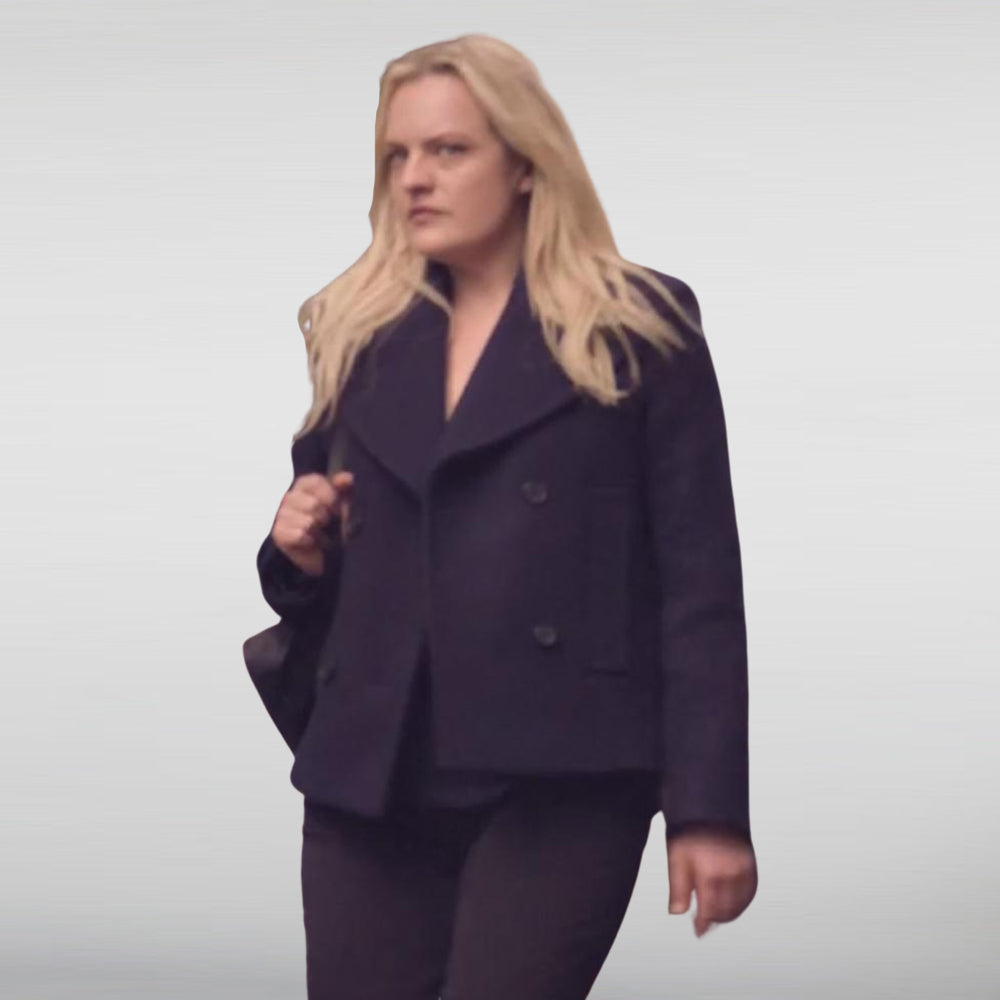 The Veil Elisabeth Moss Black Peacoat