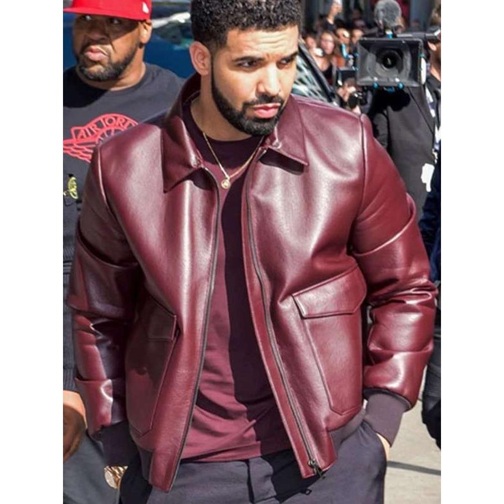 Drake Maroon Bomber Leather Jacket
