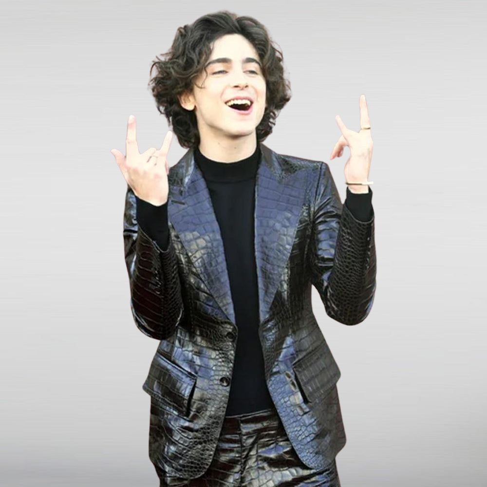 Timothée Chalamet Black Leather Blazer