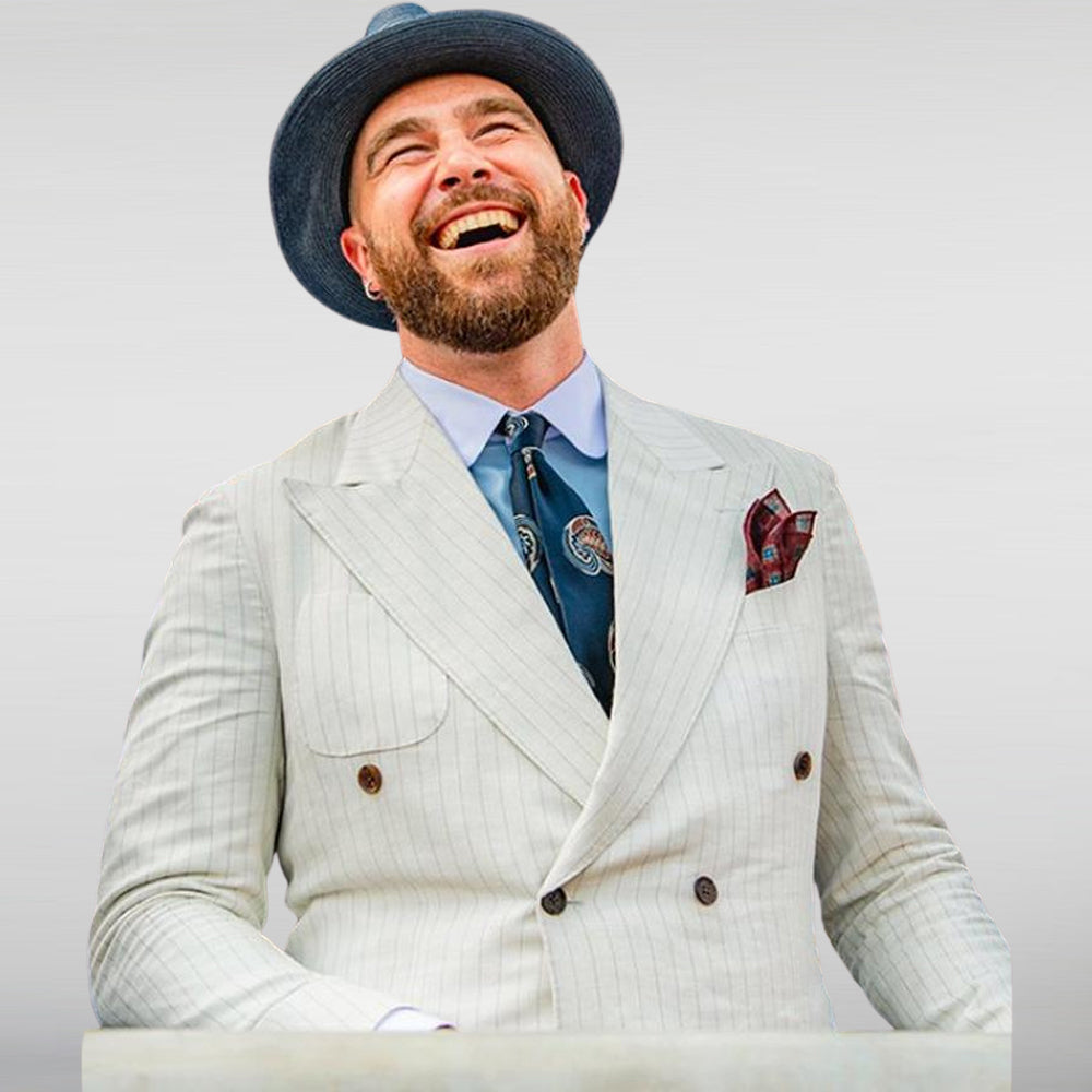 Travis Kelce White Pinstripe Suit
