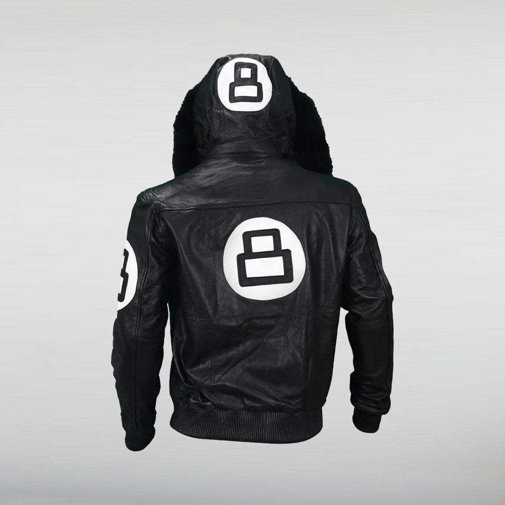 8 Ball Black Varsity Bomber Parka Leather Jacket