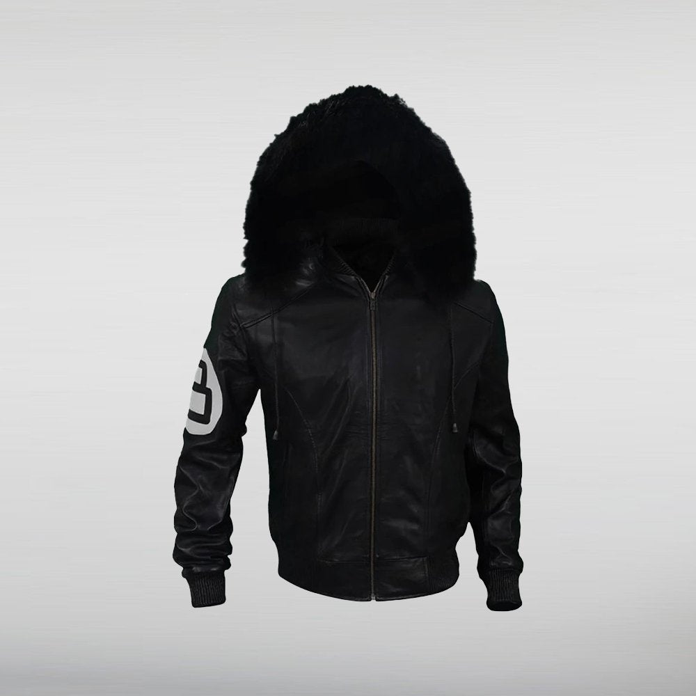 8 Ball Black Varsity Bomber Parka Leather Jacket