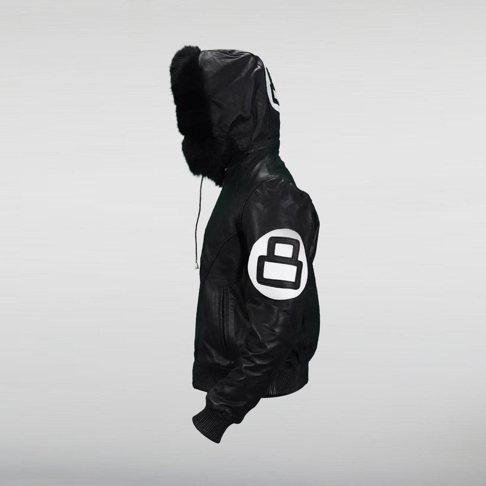 8 Ball Black Varsity Bomber Parka Leather Jacket