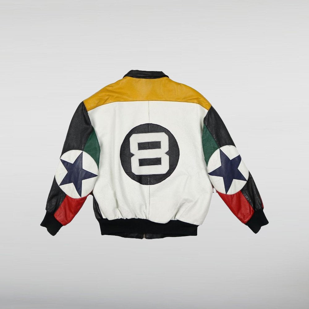 Unisex 8 Ball Color Blocked Leather Jacket