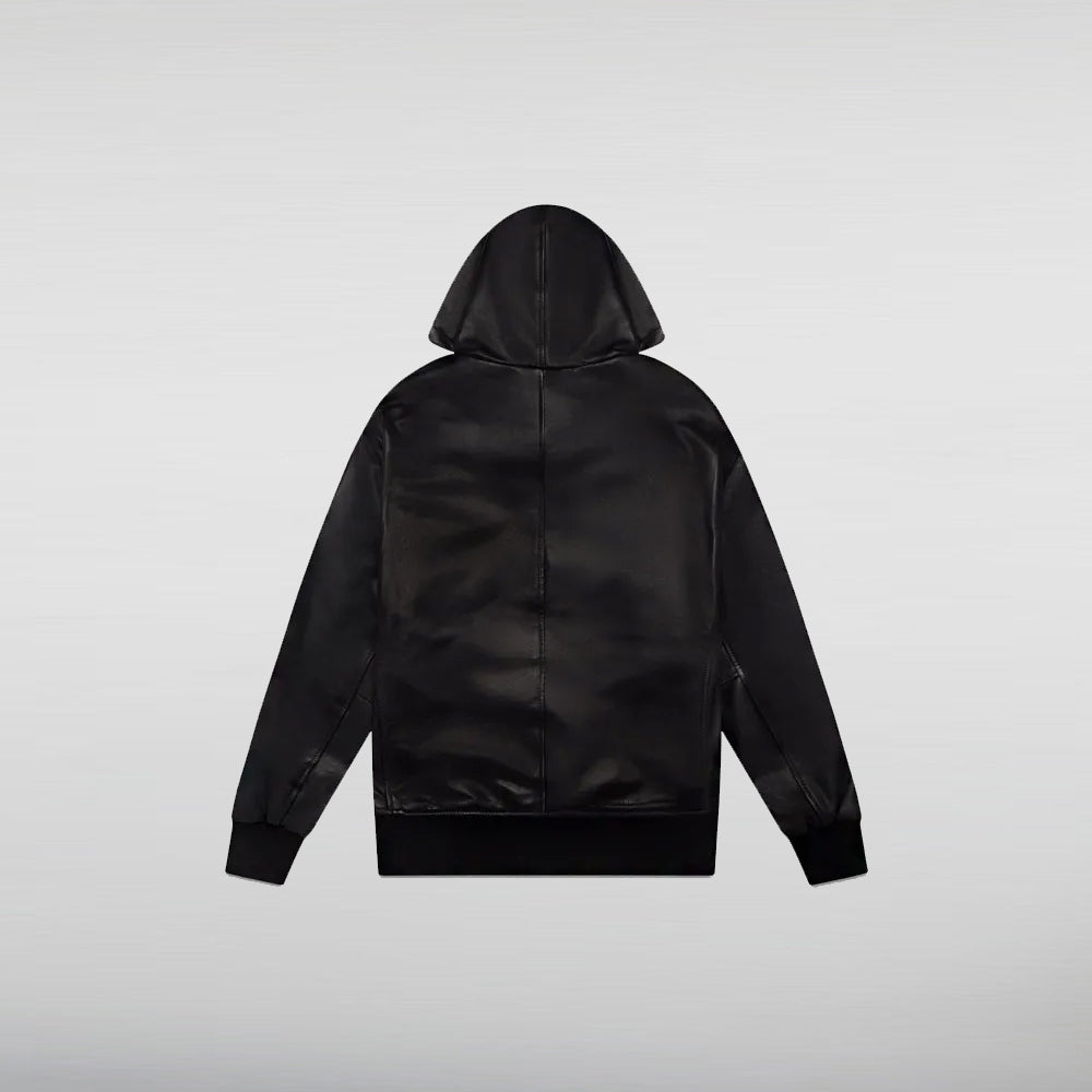 Drake OVO Black Leather Hoodie