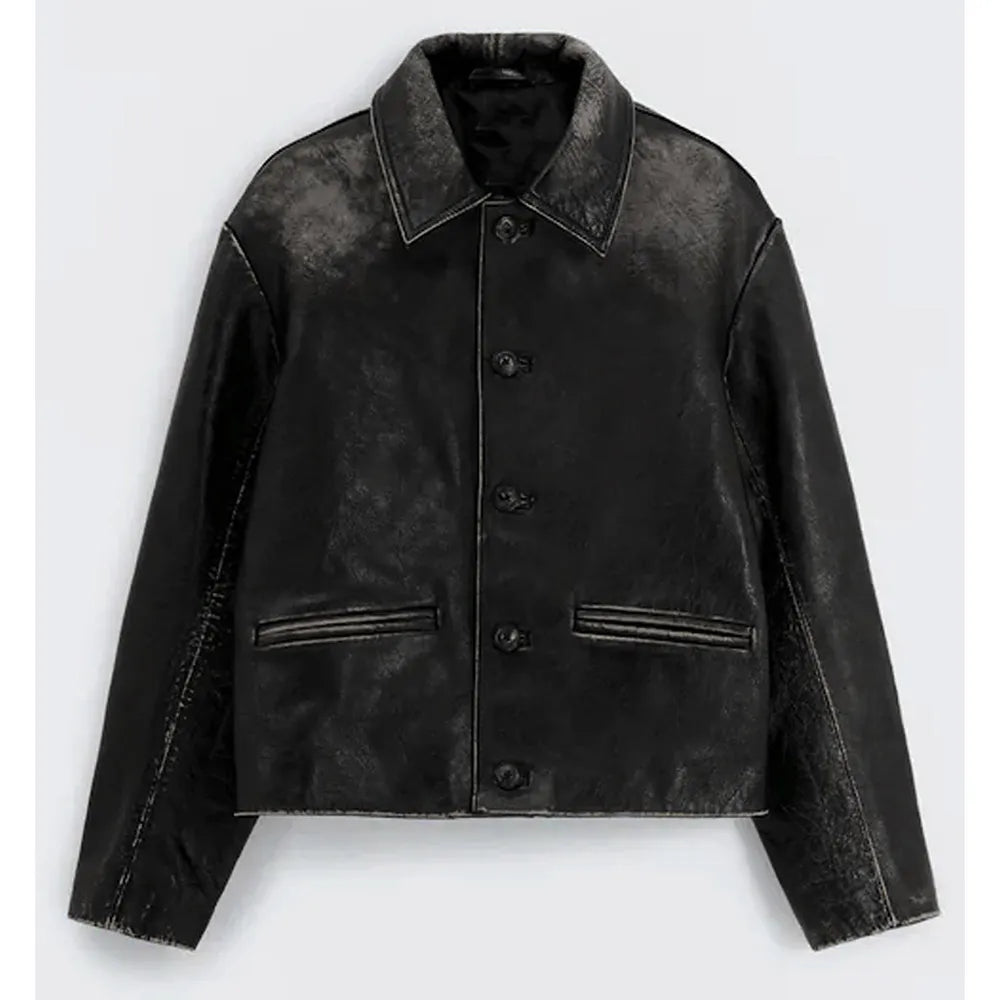 Emily Ratajkowski Black Leather Coat