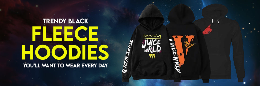 Trendy Black Fleece Hoodies