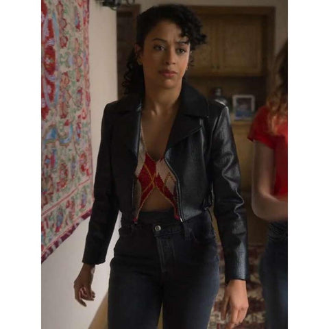 Liza Koshy A Family Affair Black Cropped Leather Jacket