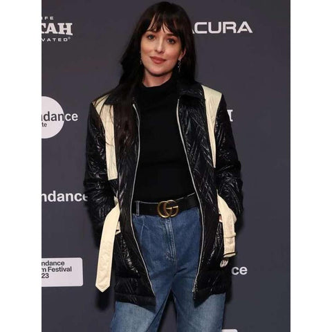 Dakota Johnson Black And White Leather Jacket