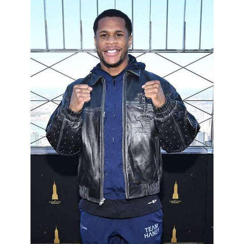 Devin Haney Boxing Events 2024 Black Studded Leather Jacket