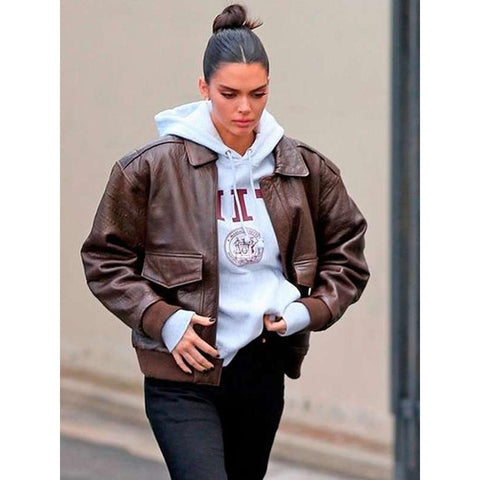 Los Angeles Street Style Brown Bomber Leather Jacket