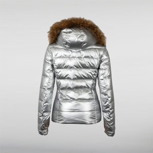 Beth Behrs Silver Puffer Jacket