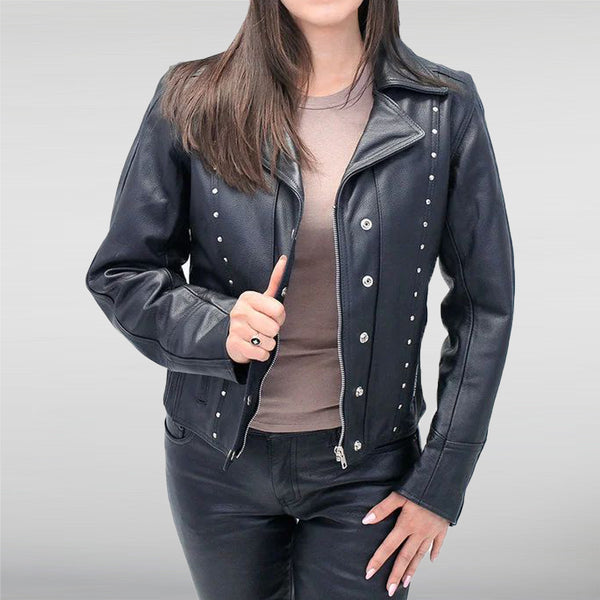 Black Rivet Trim Cowhide Motorcycle Jacket