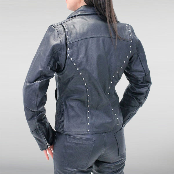 Black Rivet Trim Cowhide Motorcycle Jacket