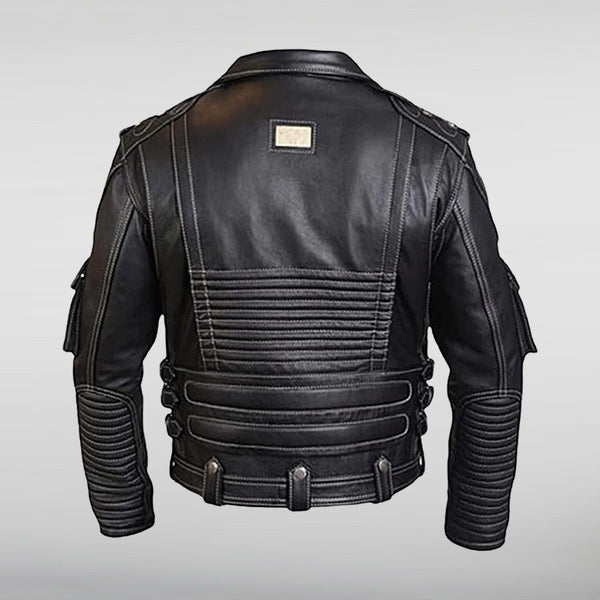 Black Army Biker Leather Jacket