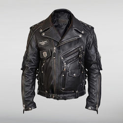 Black Army Biker Leather Jacket