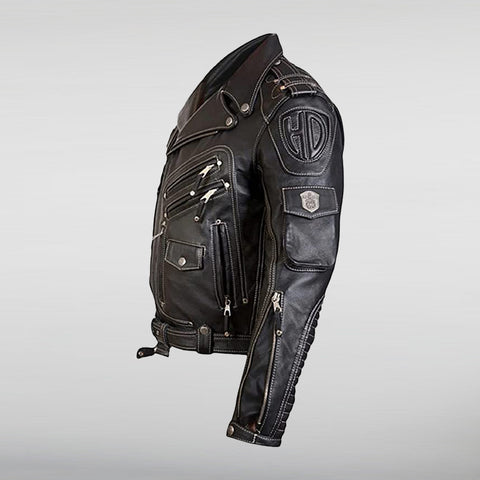 Black Army Biker Leather Jacket