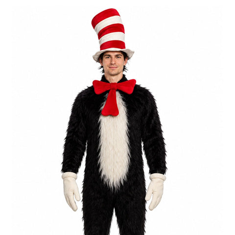 Cat in the Hat Costume Set – Complete Adult Dr Suess Outfit with Striped Hat
