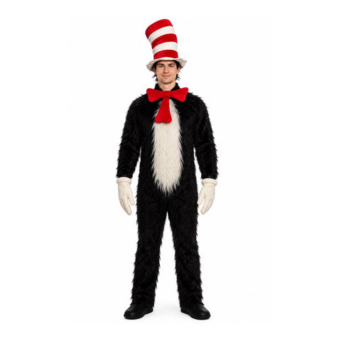Cat in the Hat Costume Set – Complete Adult Dr Suess Outfit with Striped Hat