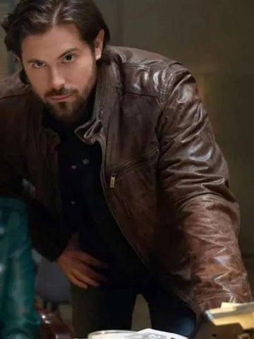 Beeks Chris Mcnally Actor Brown Leather Jacket