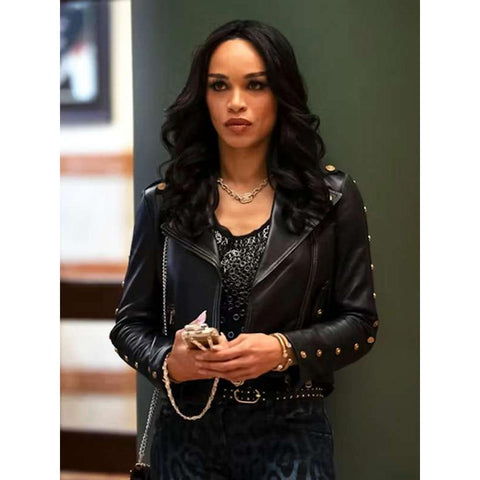 Cleopatra Coleman Clipped Black Biker Leather Jacket