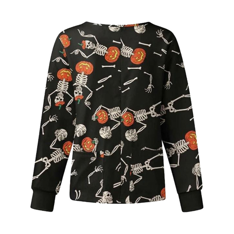 Dancing Skeleton Pumpkin Halloween Scrub Jacket