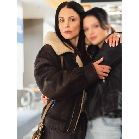 Bethenny Frankel Shearling Brown Leather Jacket