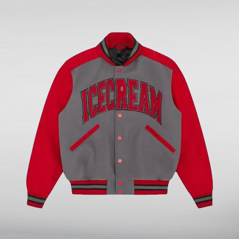 ICECREAM College Varsity Gray and Red Jacket