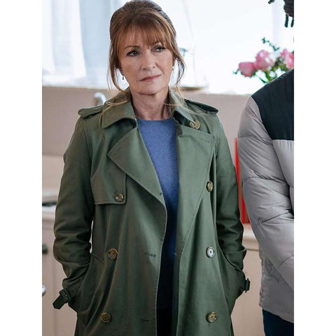 Jane Seymour Actress Green Cotton Trench Coat