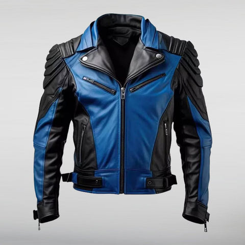 Black And Blue Leather Motorcycle Jacket