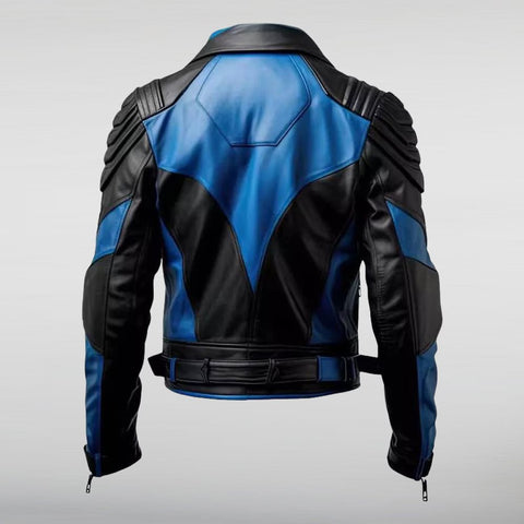 Black And Blue Leather Motorcycle Jacket