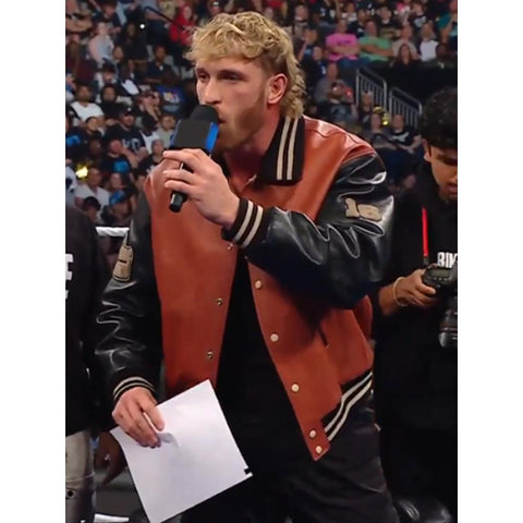 Wrestler Logan Paul Brown Leather Bomber Jacket