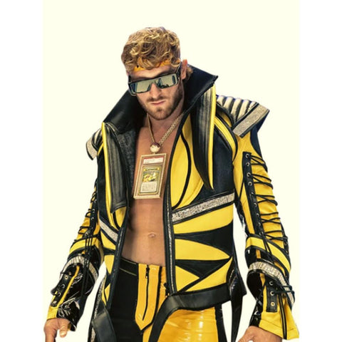 Wrestler Logan Paul Black And Yellow Leather Jacket