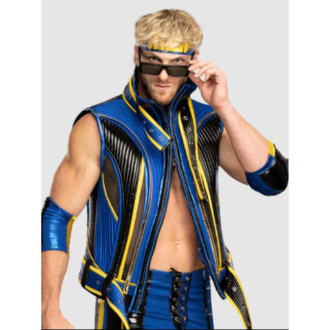 Wrestler Logan Paul Blue Leather Vest