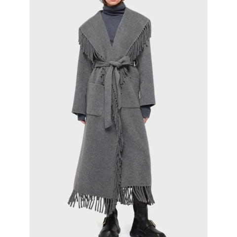 Lauren Ash Grey Fringe Coat