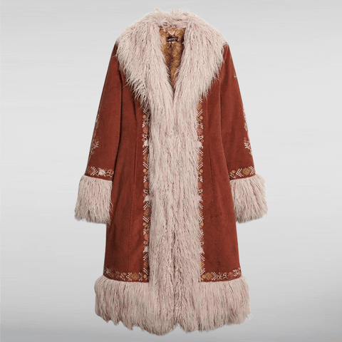 Reddish Rust Cotry Fabric Fur Collar Coat